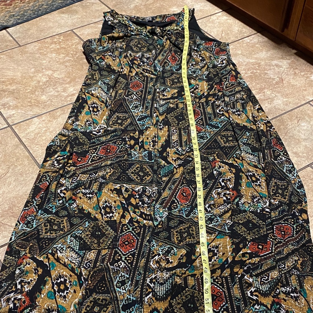 Denim 24/7 Vibrant Patterned Sleeveless 1X Maxi Dress Boho Hippie Summer Fall - Picture 7 of 10